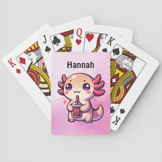 Cute Kawaii Axolotl met Bubble Tea Persoonlijk Pokerkaarten (Achterkant)