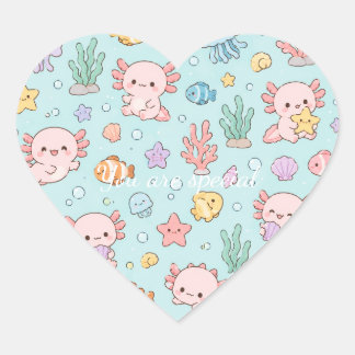 Cute Kawaii Axolotl Pattern | Pink Pastel Vibes Hart Sticker