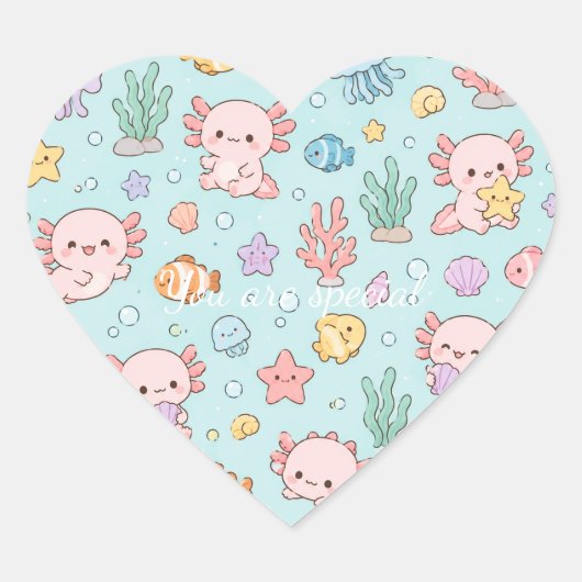 Cute Kawaii Axolotl Pattern | Pink Pastel Vibes Hart Sticker (Voorkant)