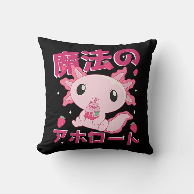Cute Kawaii Axolotl Strawberry Milk Shake Japanese Kussen (Voorkant)