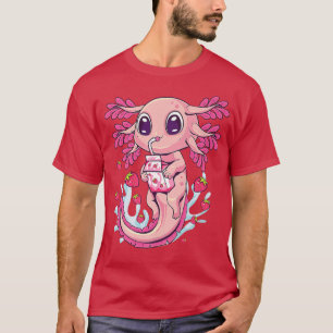 Cute Kawaii Axolotl Strawberry Milk Shake Japans T-shirt
