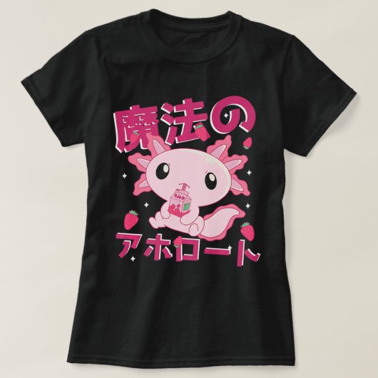 Cute Kawaii Axolotl Strawberry Milk Shake Japans T-shirt (Design voorkant)