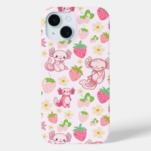 Cute Kawaii Axolotl & Strawberry Seamless Pattern Case-Mate iPhone Case (Achterkant)
