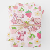 Cute Kawaii Axolotl & Strawberry Seamless Pattern Inpakpapier Vel (In situ)
