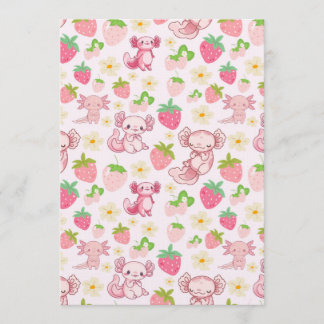 Cute Kawaii Axolotl & Strawberry Seamless Pattern Kaart