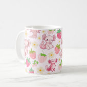 Cute Kawaii Axolotl & Strawberry Seamless Pattern Koffiemok (Voorkant links)