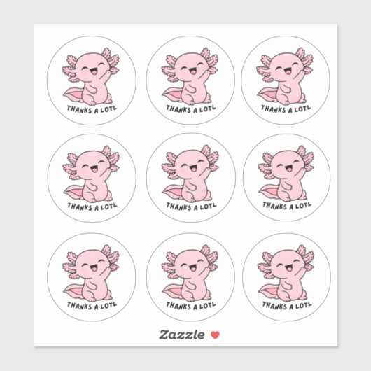 Cute Kawaii Axolotl Thank You Sticker Sheet (Vel)