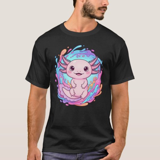 Cute Kawaii Axolotl Water Splash Art T-shirt (Voorkant)