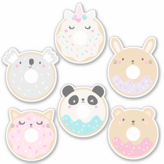 Cute Kawaii Baby Animal Donut Sticker Pack (Voorkant)