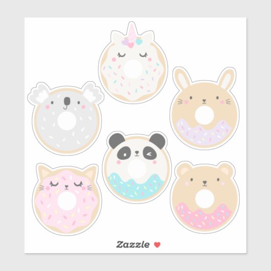 Cute Kawaii Baby Animal Donut Sticker Pack (Vel)