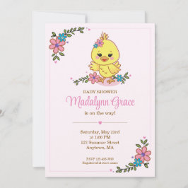 Cute Kawaii Baby Chick Baby Shower Invitation Pink Kaart