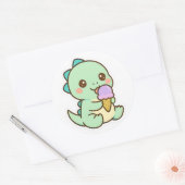 Cute Kawaii Baby Dinosaur Eating Ice Cream Sticker (Envelop)