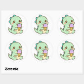 Cute Kawaii Baby Dinosaur Eating Ice Cream Sticker (Vel)