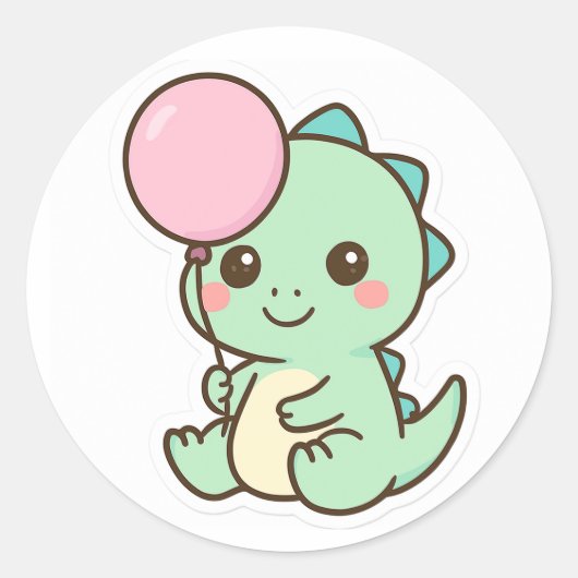 Cute Kawaii Baby Dinosaur with Balloon Sticker (Voorkant)