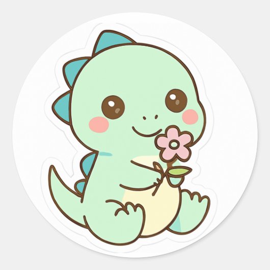 Cute Kawaii Baby Dinosaur with Flower Sticker (Voorkant)