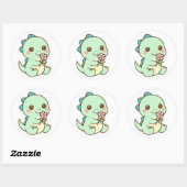 Cute Kawaii Baby Dinosaur with Flower Sticker (Vel)