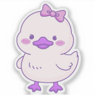 Cute Kawaii Baby Eendje Paarse Haarboog Vinyl Sticker
