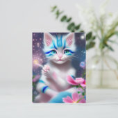 Cute Kawaii baby gestreept roze en blauwe kattenki Briefkaart (Staand voorkant)