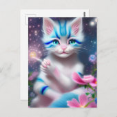 Cute Kawaii baby gestreept roze en blauwe kattenki Briefkaart (Voorkant / Achterkant)