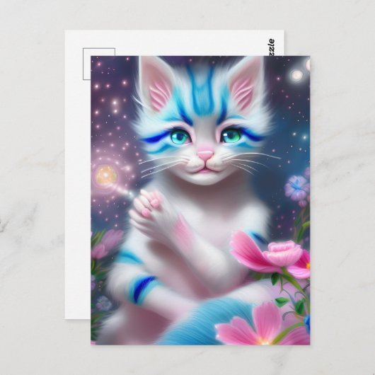 Cute Kawaii baby gestreept roze en blauwe kattenki Briefkaart (Voorkant / Achterkant)