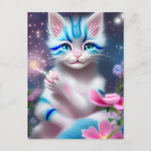 Cute Kawaii baby gestreept roze en blauwe kattenki Briefkaart (Voorkant)