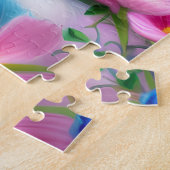 Cute Kawaii baby gestreept roze en blauwe kattenki Legpuzzel (Zijkant)