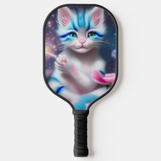 Cute Kawaii baby gestreept roze en blauwe kattenki Pickleball Paddle (Voorkant)