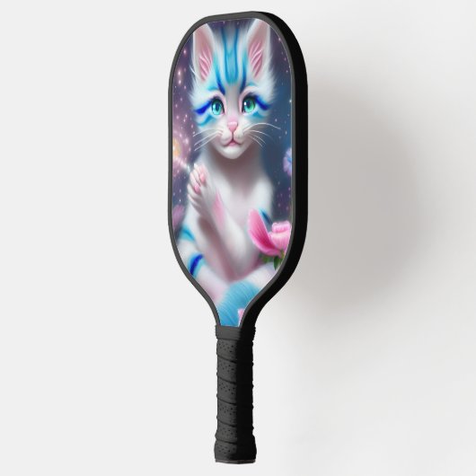 Cute Kawaii baby gestreept roze en blauwe kattenki Pickleball Paddle (Links)