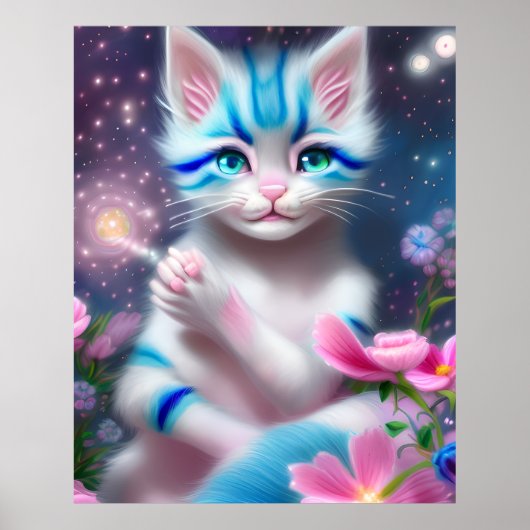 Cute Kawaii baby gestreept roze en blauwe kattenki Poster (Voorkant)