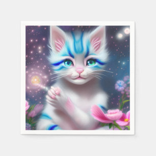 Cute Kawaii baby gestreept roze en blauwe kattenki Servet