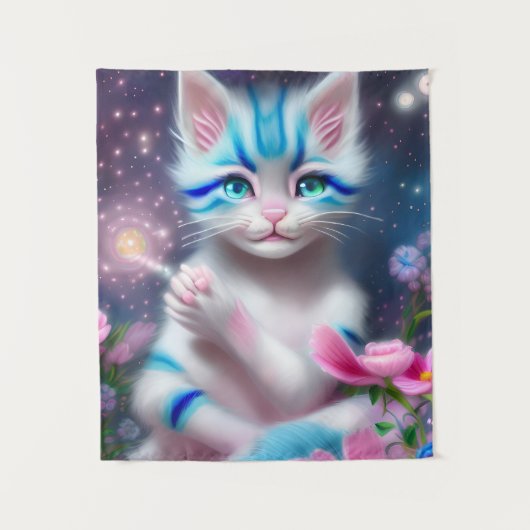 Cute Kawaii baby gestreept roze en blauwe kattenki Wandkleed (Voorkant)