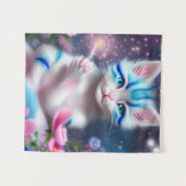 Cute Kawaii baby gestreept roze en blauwe kattenki Wandkleed (Voorkant (horizontaal))
