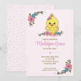 Cute Kawaii Baby Kuiken Baby Shower Uitnodiging Ro