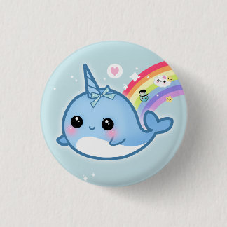 Cute kawaii baby narwhal met regenboog ronde button 3,2 cm