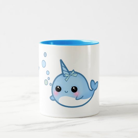 Cute kawaii baby narwhal tweekleurige koffiemok (Center)