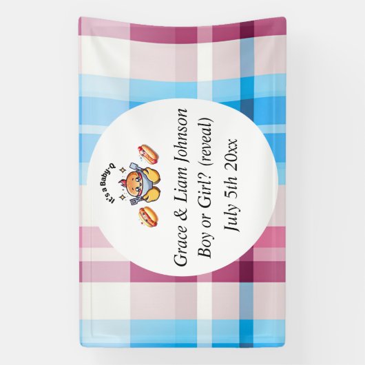 Cute Kawaii Baby-Q Gender Reveal Party  Spandoek (Verticaal)
