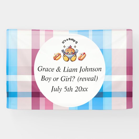 Cute Kawaii Baby-Q Gender Reveal Party  Spandoek (Horizontaal)