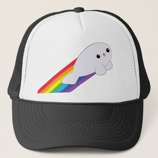 Cute Kawaii Baby Rainbow Rocket Seal Trucker Hat Pet (Voorkant)