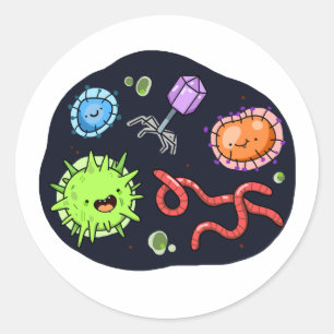 Cute Kawaii Bacteria Ronde Sticker