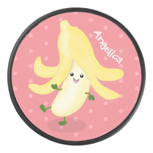 Cute kawaii banana cartoon hockey puck (Voorkant)