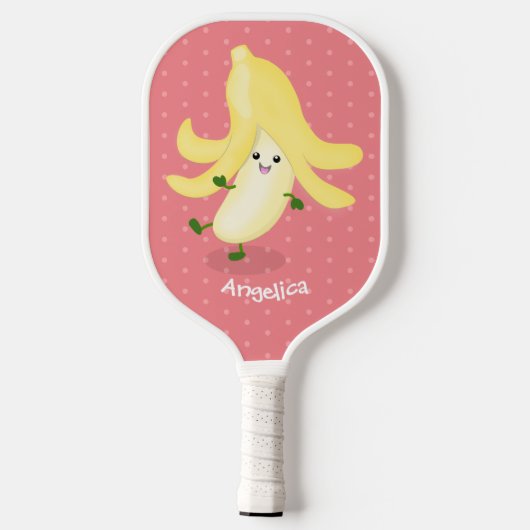 Cute kawaii banana cartoon pickleball paddle (Achterkant)