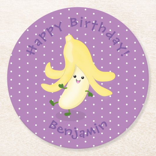 Cute kawaii banana cartoon ronde kartonnen onderzetter (Voorkant)