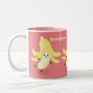 Cute kawaii banana cartoon tweekleurige koffiemok