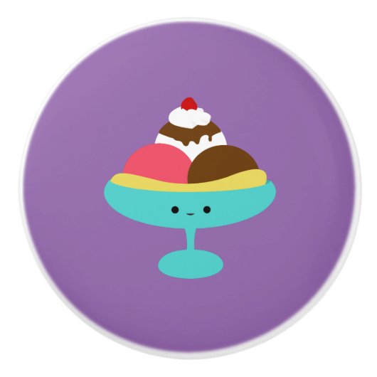 Cute Kawaii Banana Split Keramische Knop (Voorkant)