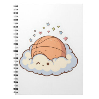 Cute Kawaii Basketbal op Wolkige Esthetische Stick Notitieboek