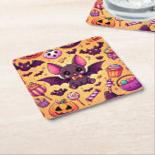 Cute kawaii bat candy halloween kartonnen onderzetters (Schuin)