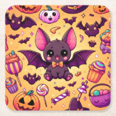 Cute kawaii bat candy halloween kartonnen onderzetters (Voorkant)