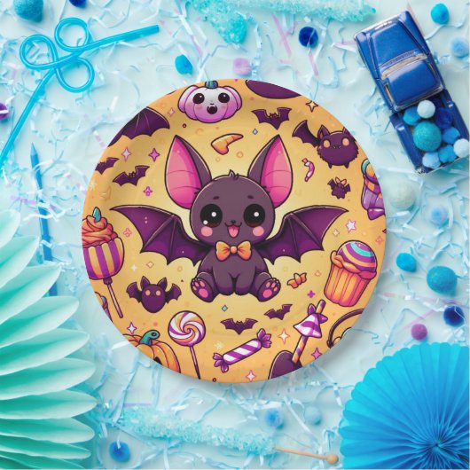 Cute kawaii bat candy halloween papieren bordje (Feest)