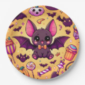 Cute kawaii bat candy halloween papieren bordje (Voorkant)