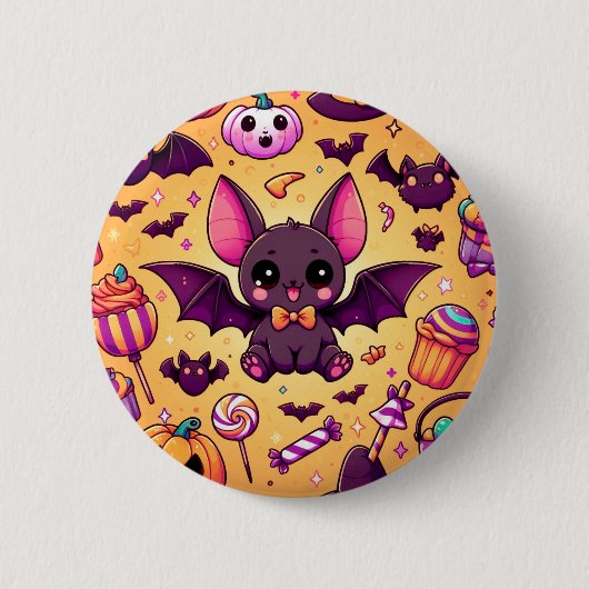 Cute kawaii bat candy halloween ronde button 5,7 cm (Voorkant)